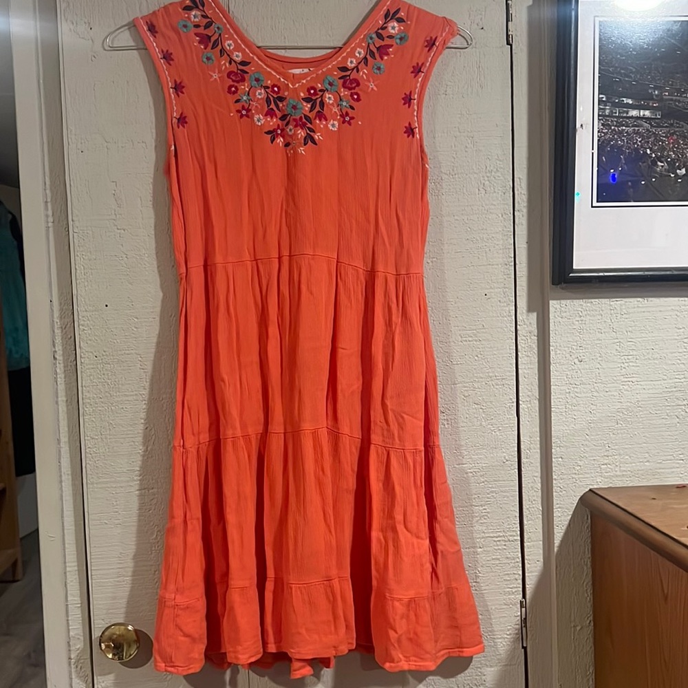 Knitworks coral embroidered dress, girls size 16